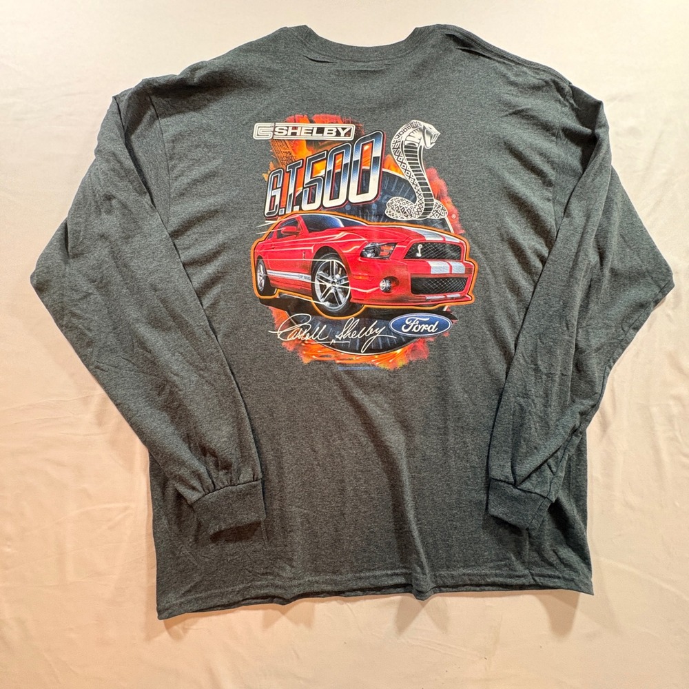 Gildan Ford Shelby GT500 Long Sleeve T-Shirt Mens XL Gray Graphic Racing Tee
